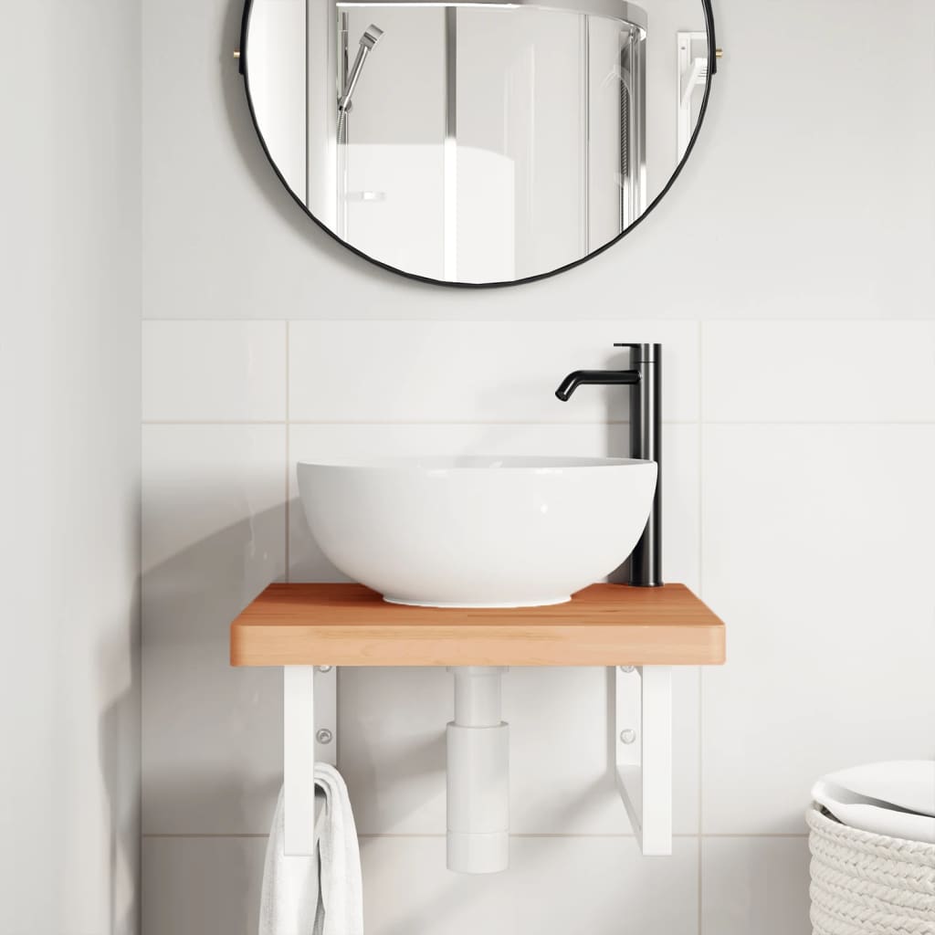 Ripiano a Parete per Lavabo in Acciaio e Massello di Faggio | homemem39