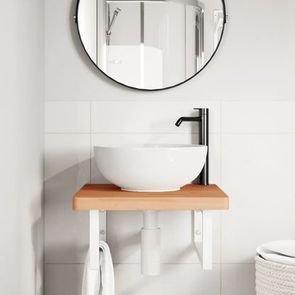 Ripiano a Parete per Lavabo in Acciaio e Massello di Faggio | homemem39
