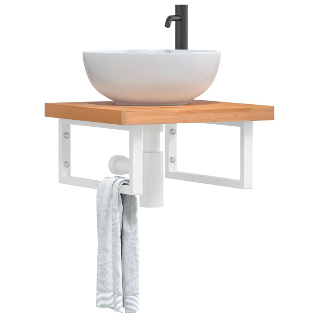 Ripiano a Parete per Lavabo in Acciaio e Massello di Faggio | homemem39