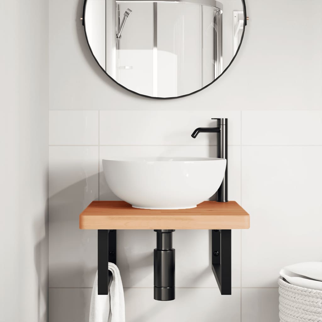 Ripiano a Parete per Lavabo in Acciaio e Massello di Faggio | homemem39