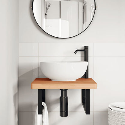 Ripiano a Parete per Lavabo in Acciaio e Massello di Faggio | homemem39