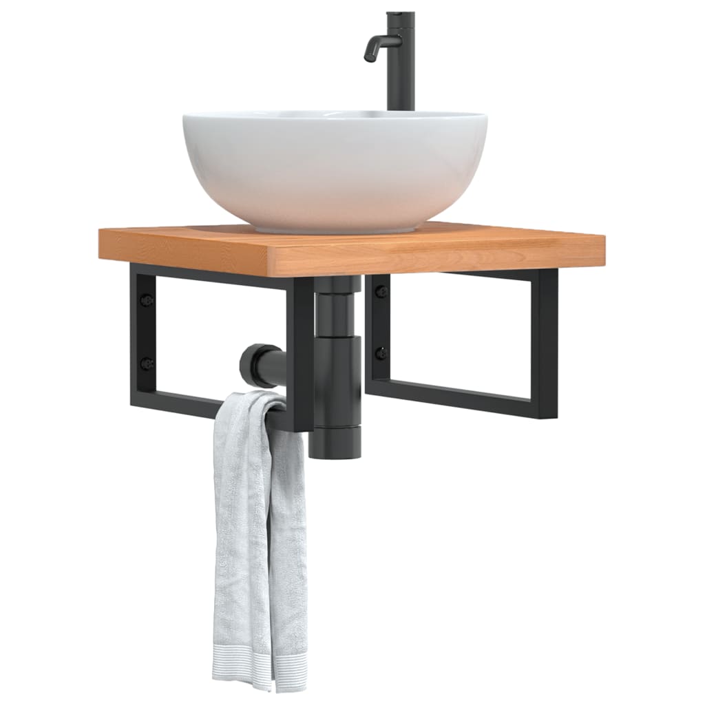 Ripiano a Parete per Lavabo in Acciaio e Massello di Faggio | homemem39