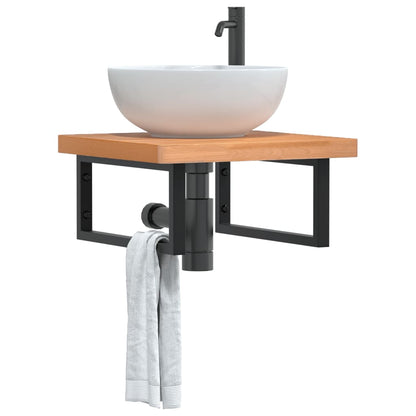 Ripiano a Parete per Lavabo in Acciaio e Massello di Faggio | homemem39