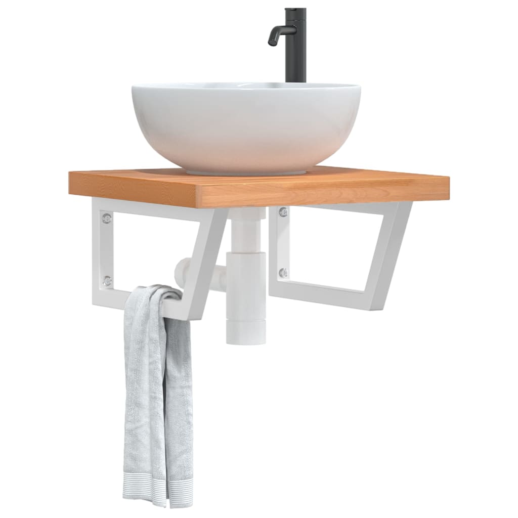 Ripiano a Parete per Lavabo in Acciaio e Massello di Faggio | homemem39