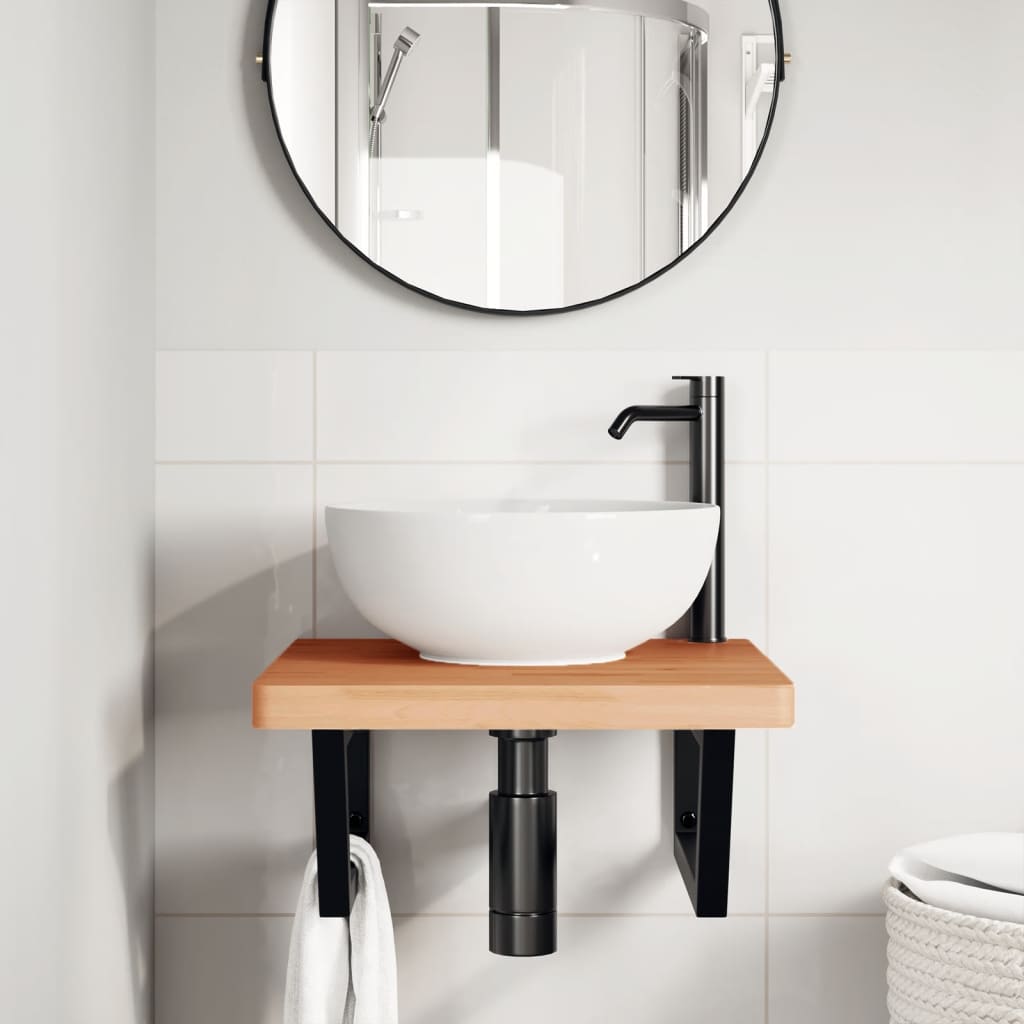 Ripiano a Parete per Lavabo in Acciaio e Massello di Faggio | homemem39