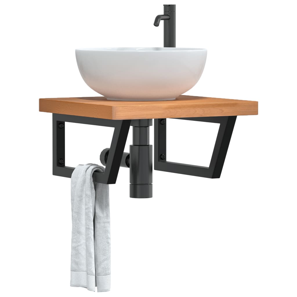 Ripiano a Parete per Lavabo in Acciaio e Massello di Faggio | homemem39