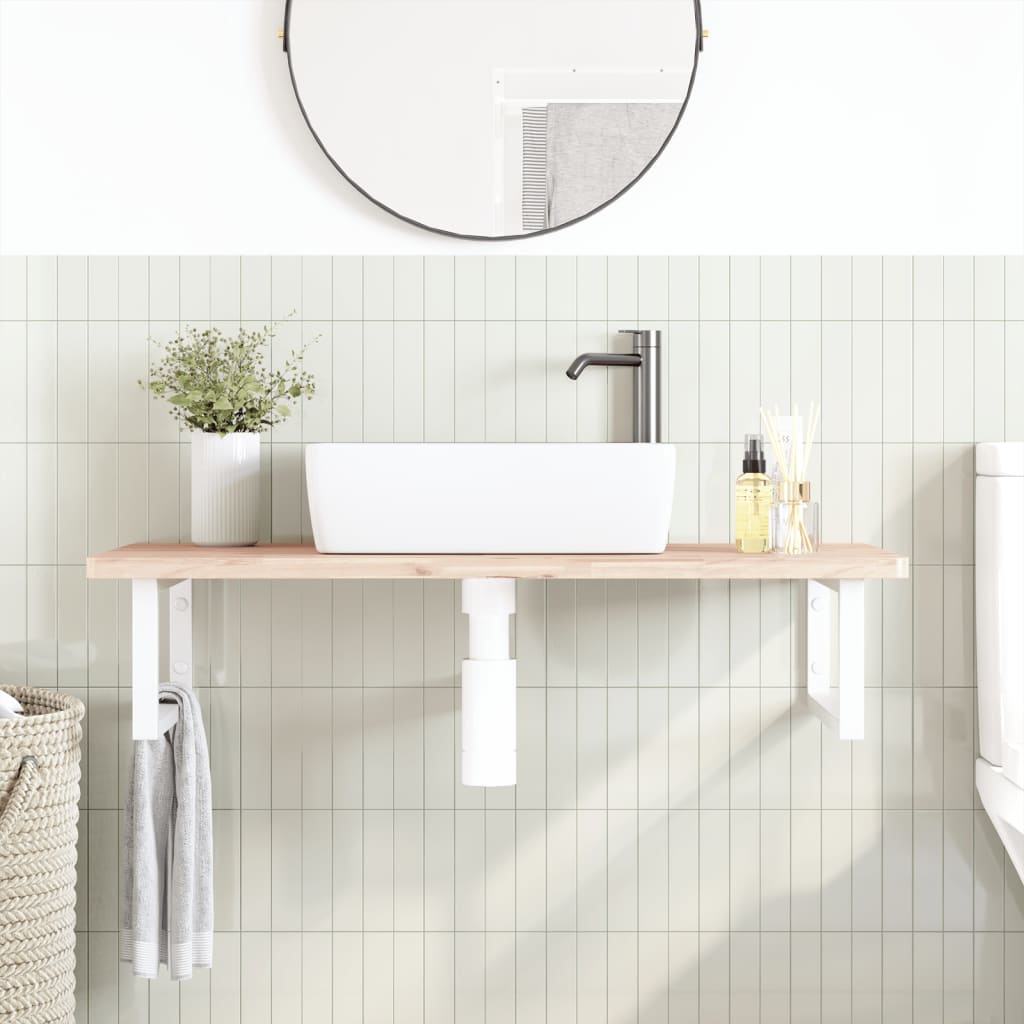 Ripiano a Parete per Lavabo in Acciaio e Massello di Faggio | homemem39