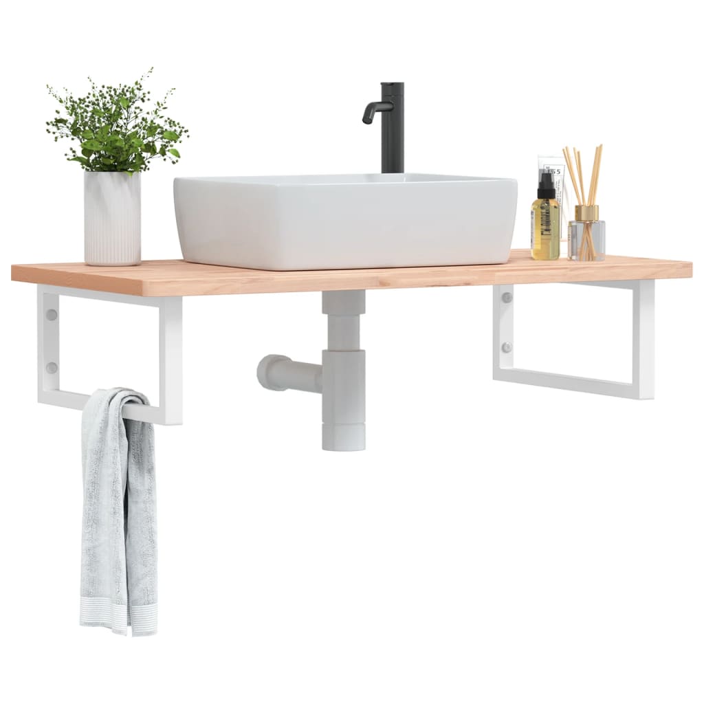 Ripiano a Parete per Lavabo in Acciaio e Massello di Faggio | homemem39