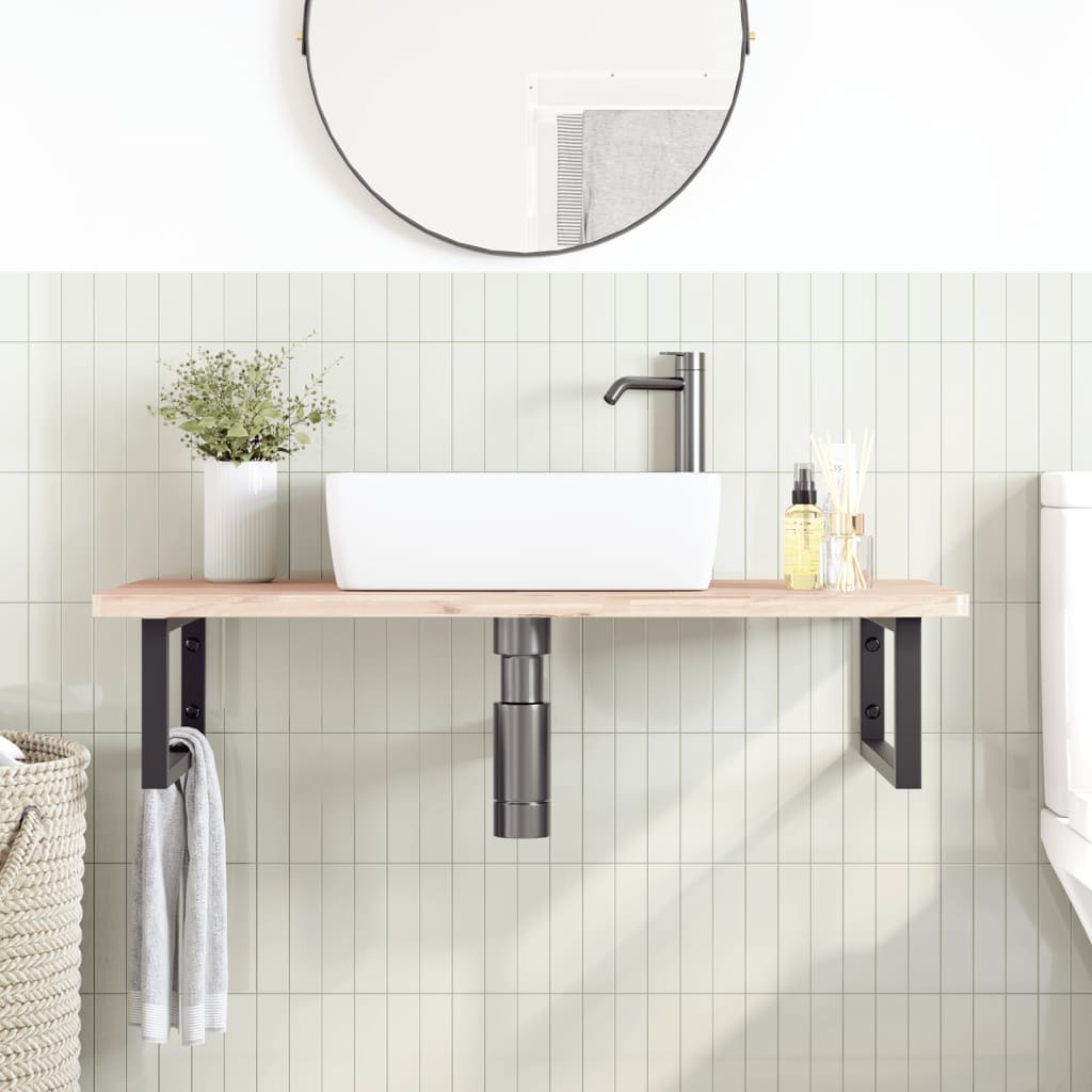Ripiano a Parete per Lavabo in Acciaio e Massello di Faggio | homemem39
