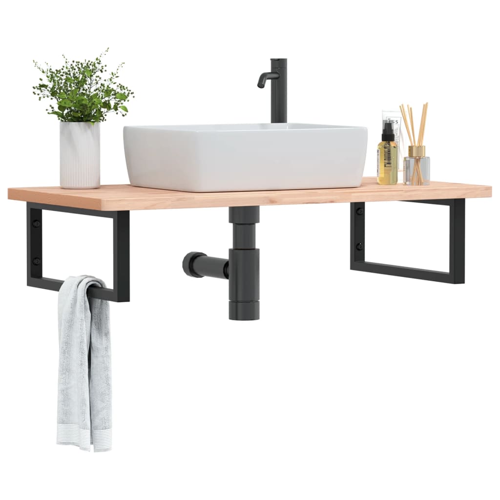 Ripiano a Parete per Lavabo in Acciaio e Massello di Faggio | homemem39