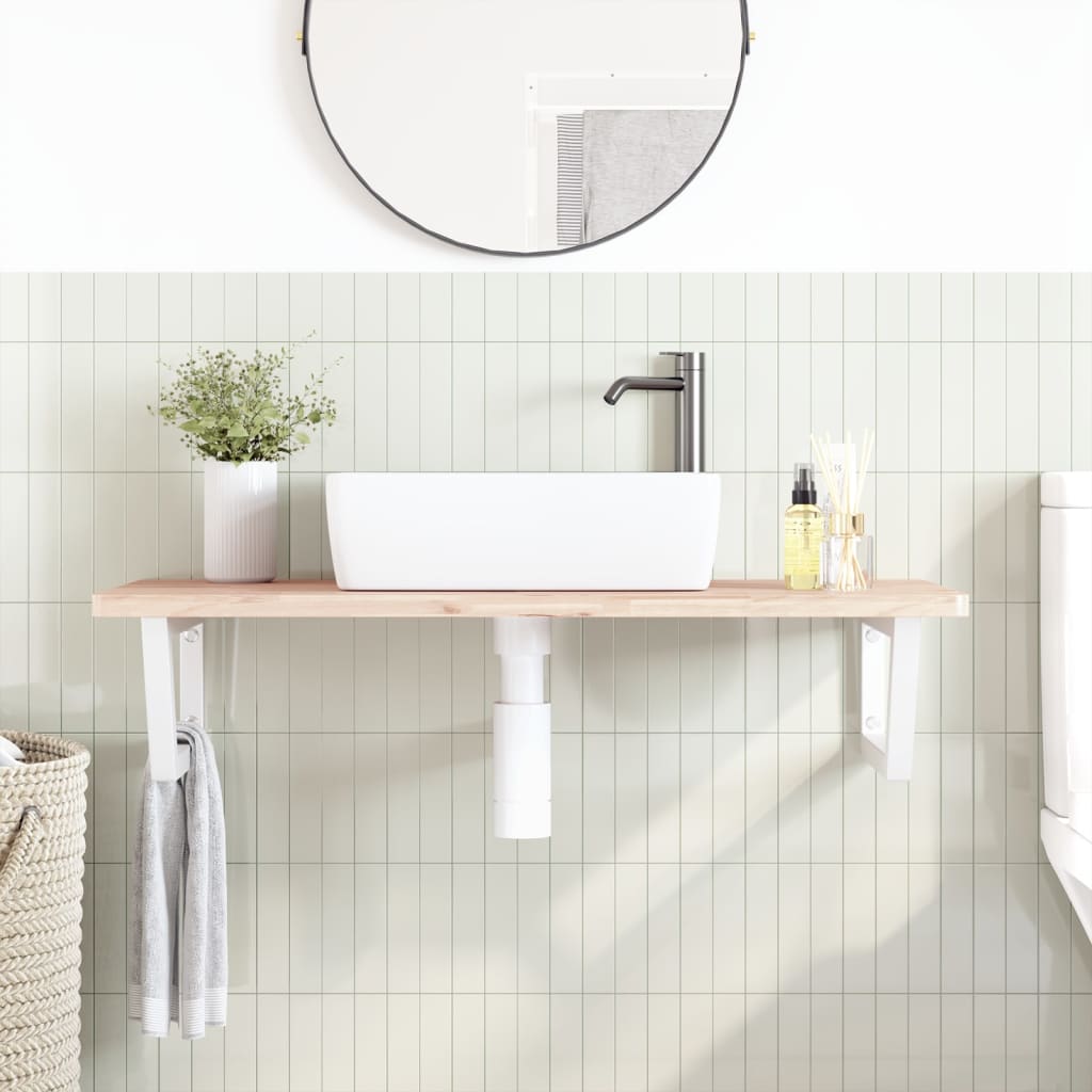 Ripiano a Parete per Lavabo in Acciaio e Massello di Faggio | homemem39