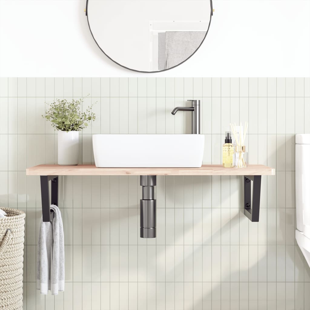 Ripiano a Parete per Lavabo in Acciaio e Massello di Faggio | homemem39