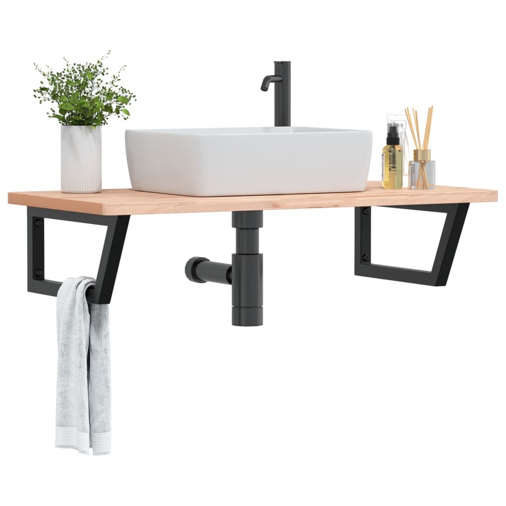 Ripiano a Parete per Lavabo in Acciaio e Massello di Faggio | homemem39