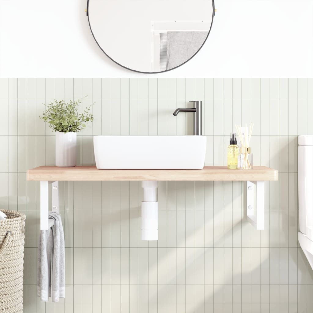 Ripiano a Parete per Lavabo in Acciaio e Massello di Faggio | homemem39