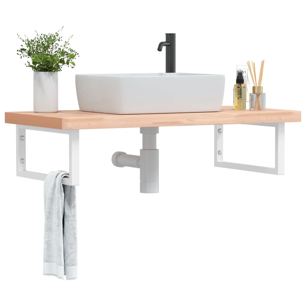 Ripiano a Parete per Lavabo in Acciaio e Massello di Faggio | homemem39