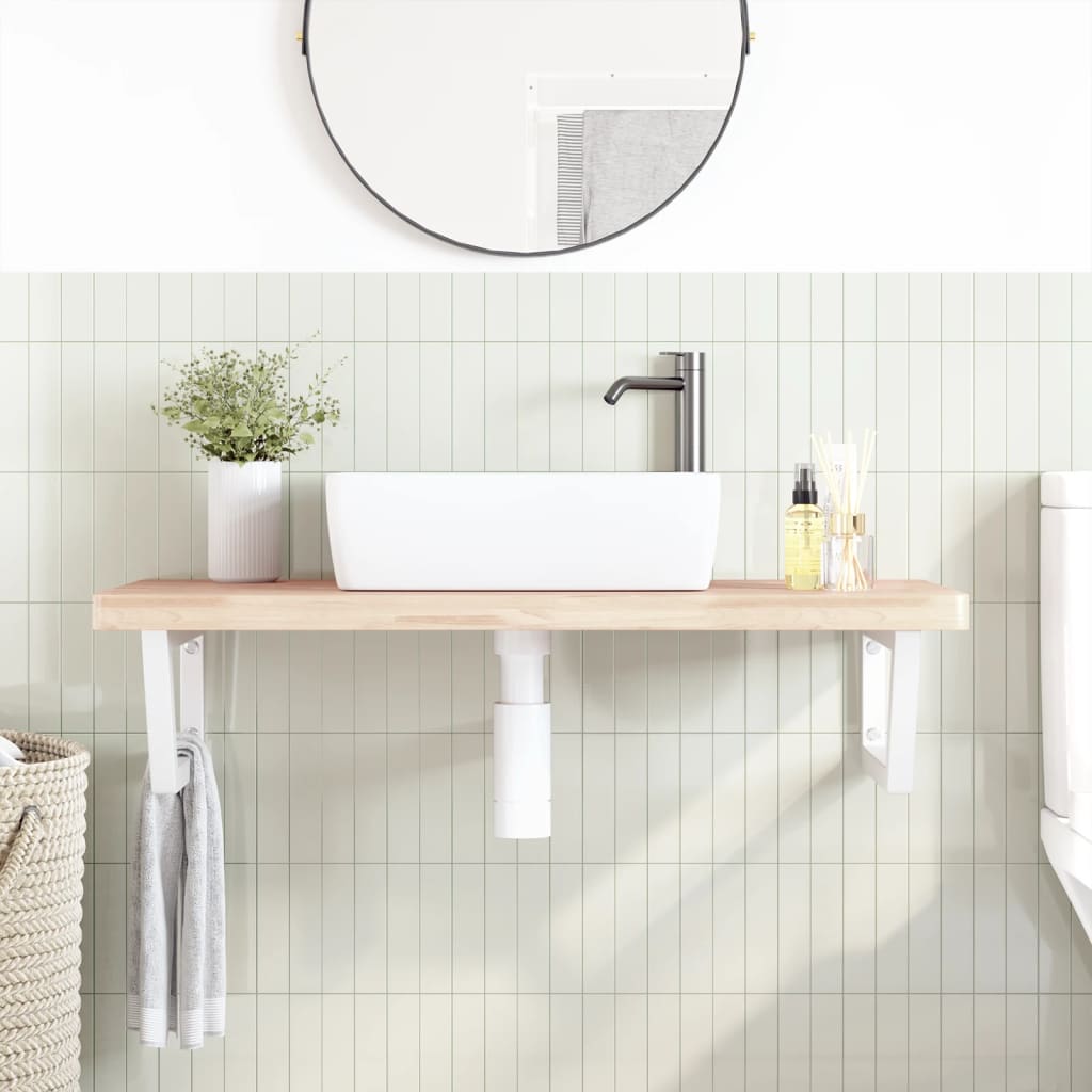 Ripiano a Parete per Lavabo in Acciaio e Massello di Faggio | homemem39