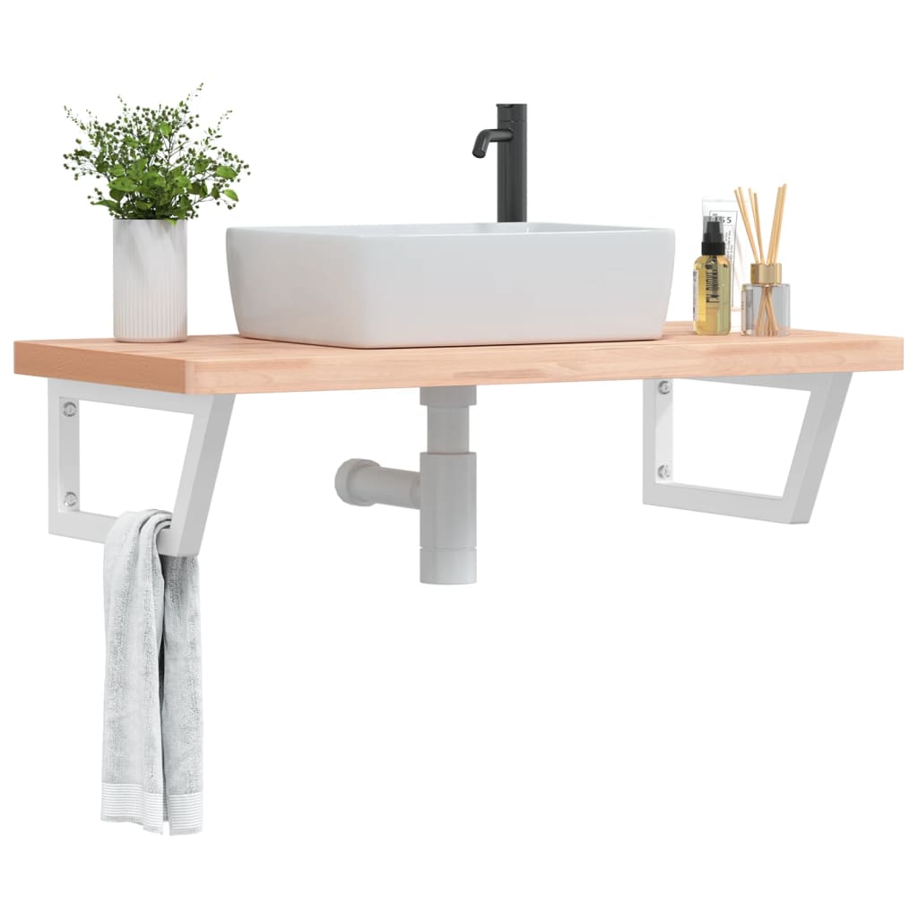 Ripiano a Parete per Lavabo in Acciaio e Massello di Faggio | homemem39