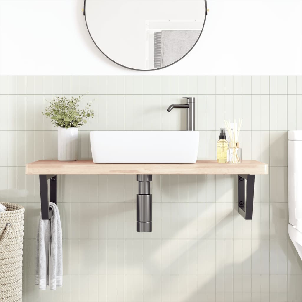 Ripiano a Parete per Lavabo in Acciaio e Massello di Faggio | homemem39