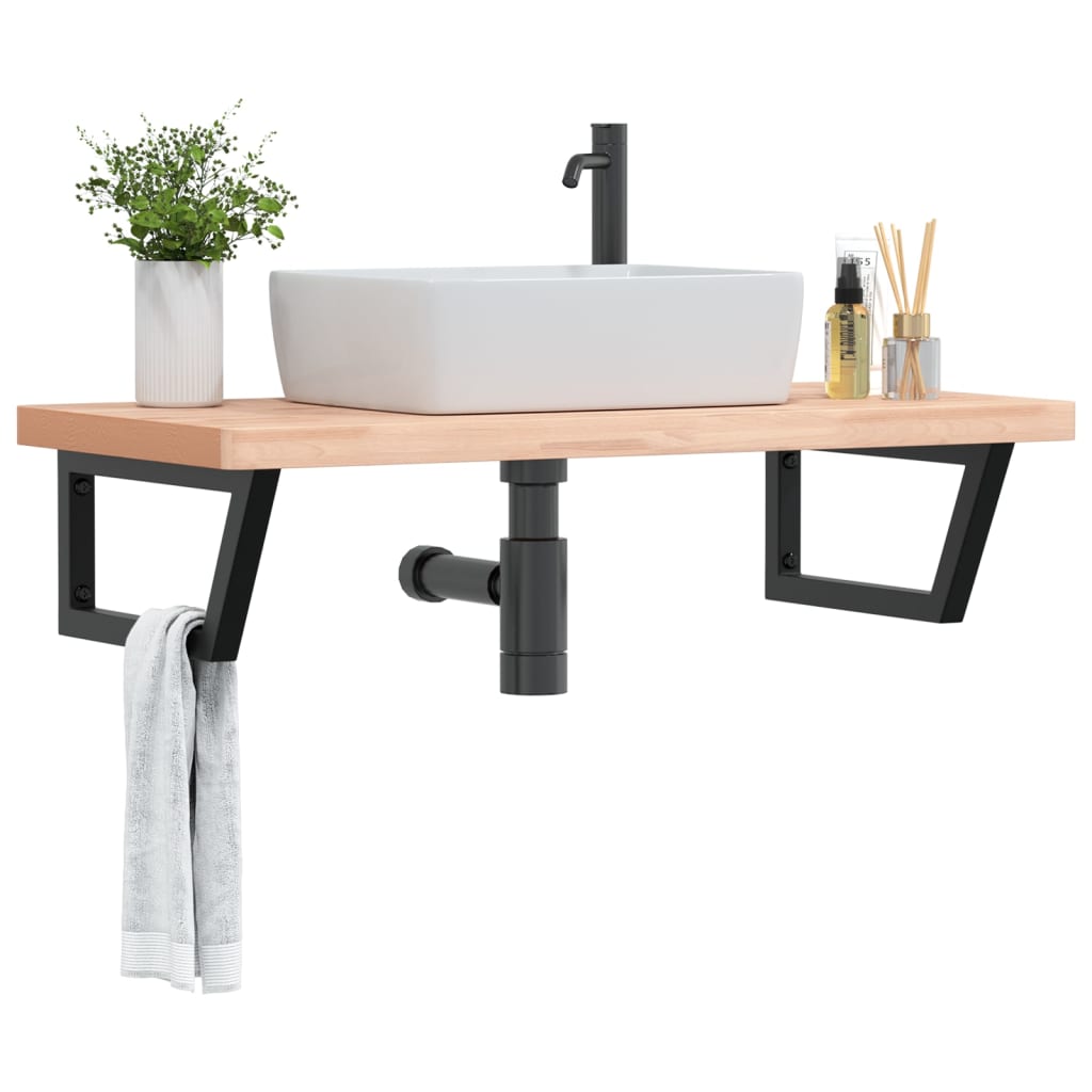 Ripiano a Parete per Lavabo in Acciaio e Massello di Faggio | homemem39