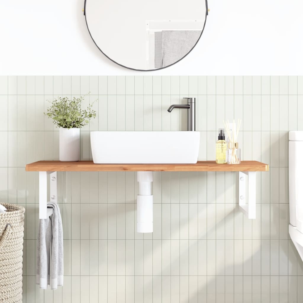 Ripiano a Parete per Lavabo in Acciaio e Massello di Faggio | homemem39