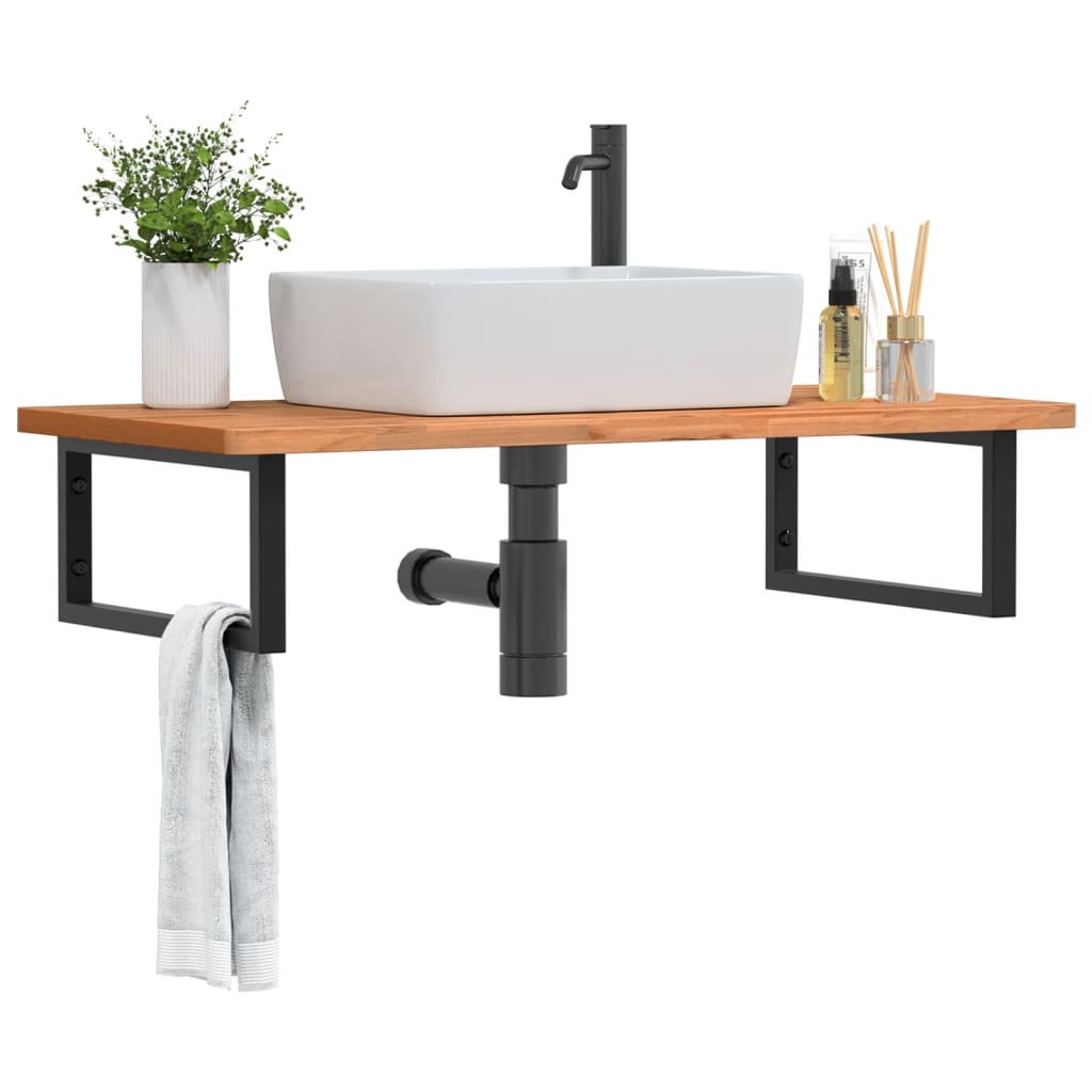 Ripiano a Parete per Lavabo in Acciaio e Massello di Faggio