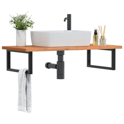 Ripiano a Parete per Lavabo in Acciaio e Massello di Faggio