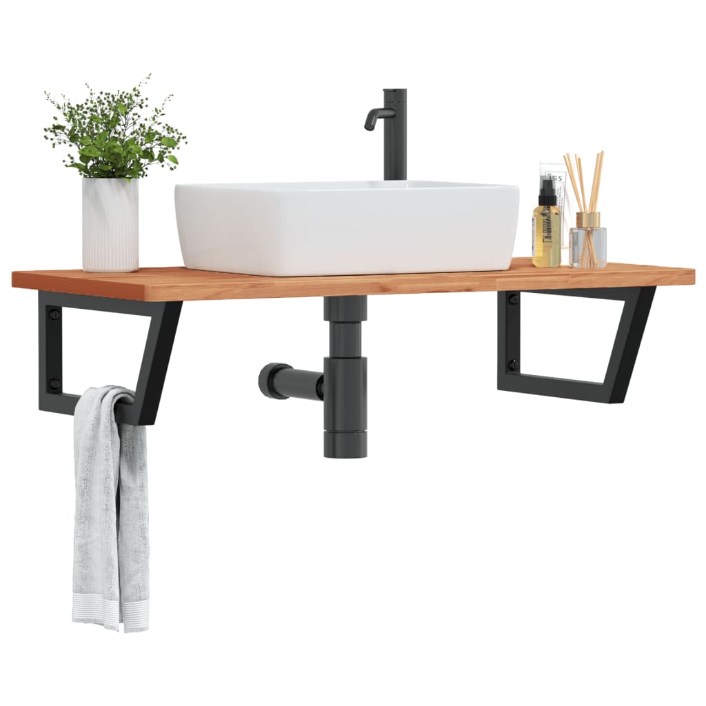 Ripiano a Parete per Lavabo in Acciaio e Massello di Faggio | homemem39
