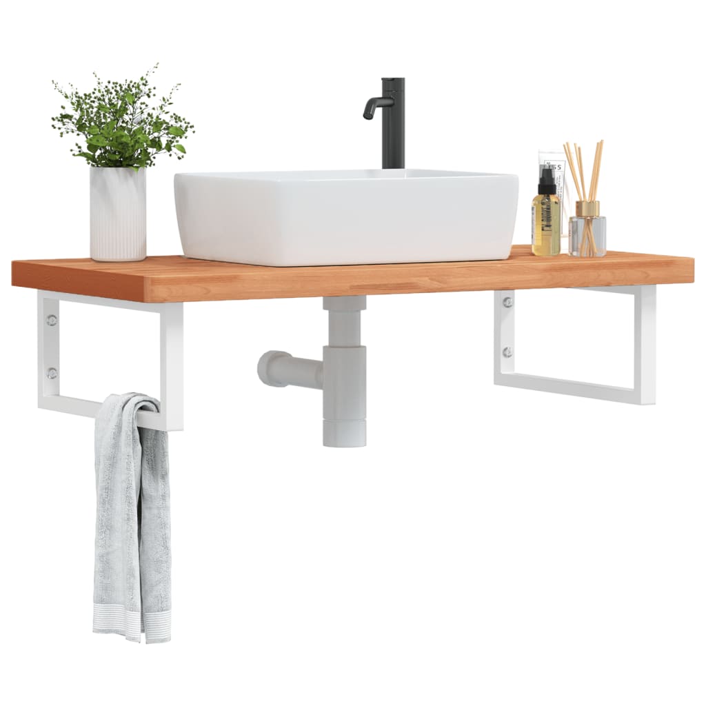 Ripiano a Parete per Lavabo in Acciaio e Massello di Faggio | homemem39