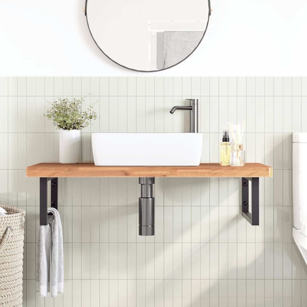 Ripiano a Parete per Lavabo in Acciaio e Massello di Faggio | homemem39