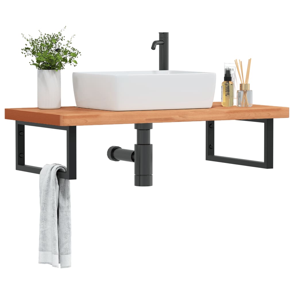 Ripiano a Parete per Lavabo in Acciaio e Massello di Faggio | homemem39