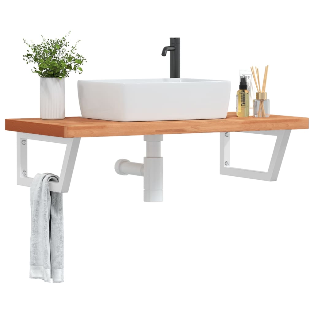 Ripiano a Parete per Lavabo in Acciaio e Massello di Faggio | homemem39