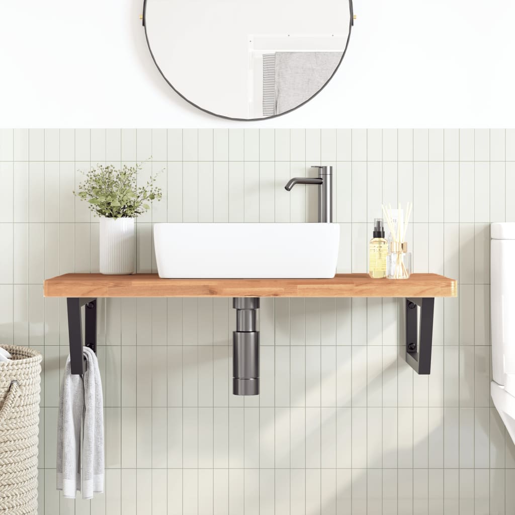 Ripiano a Parete per Lavabo in Acciaio e Massello di Faggio | homemem39