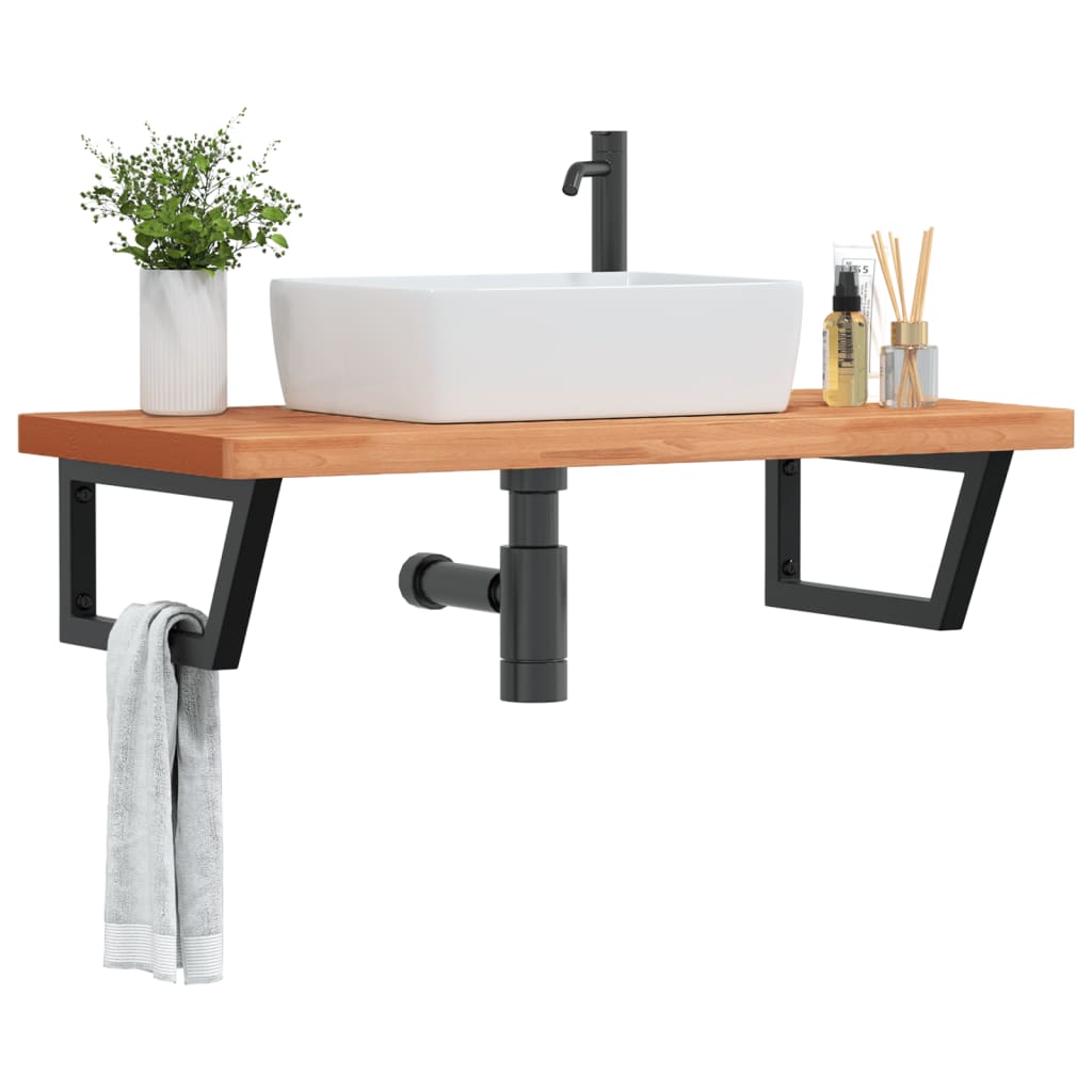 Ripiano a Parete per Lavabo in Acciaio e Massello di Faggio | homemem39