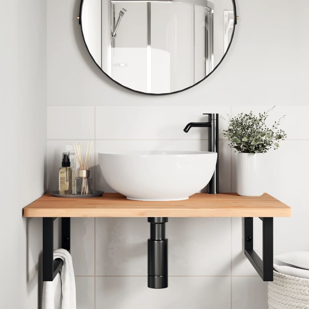 Ripiano a Parete per Lavabo in Acciaio e Massello di Faggio | homemem39