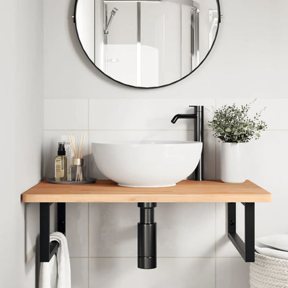 Ripiano a Parete per Lavabo in Acciaio e Massello di Faggio | homemem39
