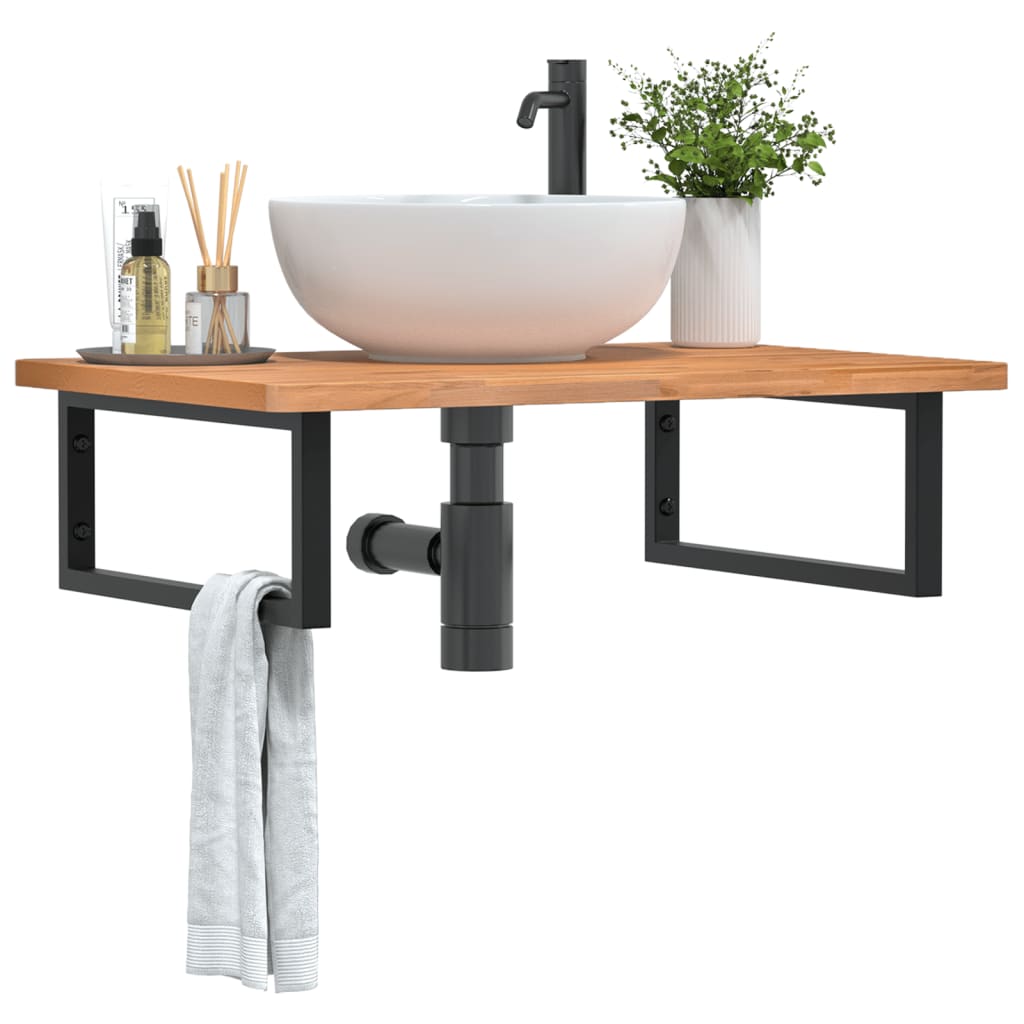 Ripiano a Parete per Lavabo in Acciaio e Massello di Faggio | homemem39