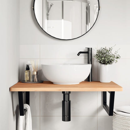 Ripiano a Parete per Lavabo in Acciaio e Massello di Faggio | homemem39
