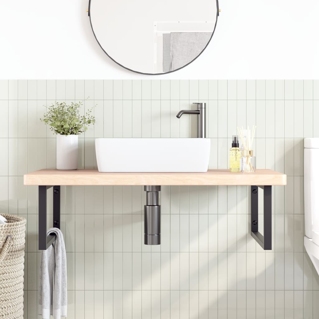 Ripiano a Parete per Lavabo in Acciaio e Massello di Rovere | homemem39