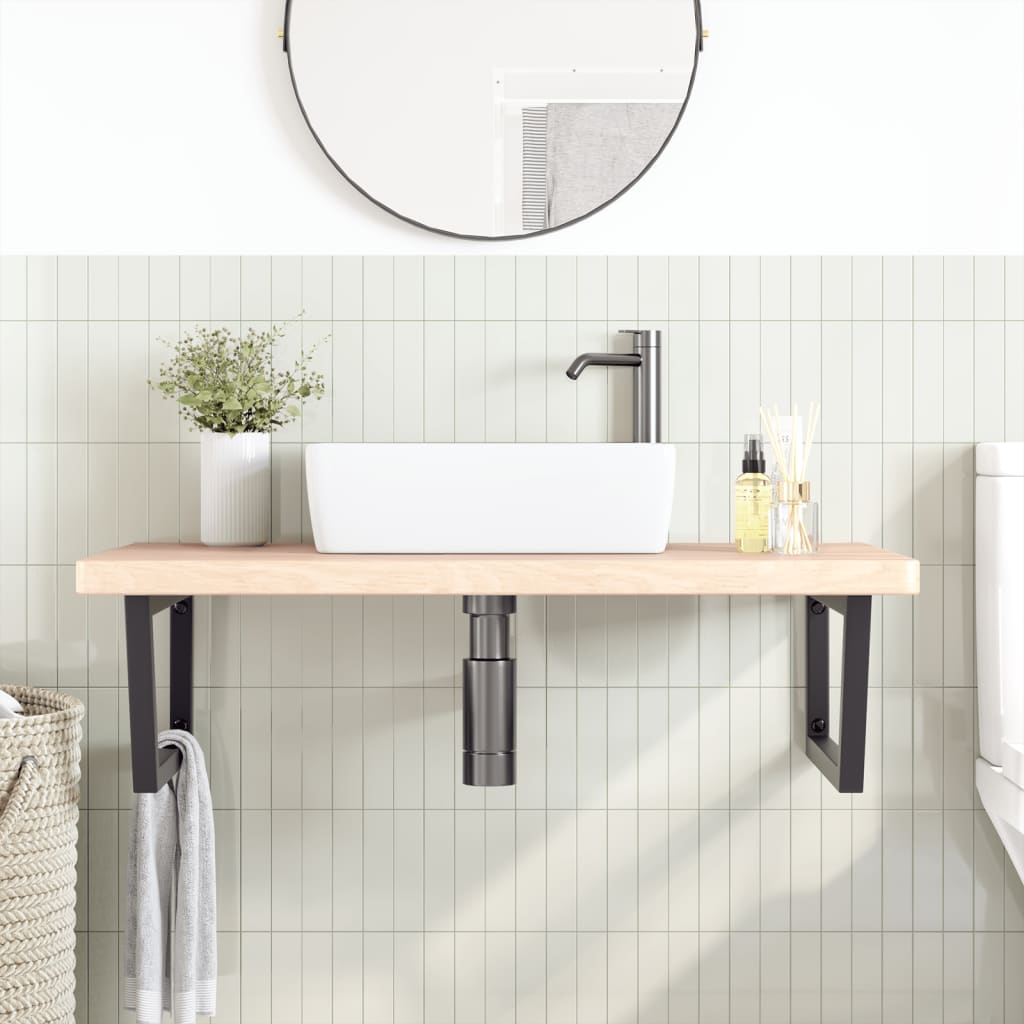 Ripiano a Parete per Lavabo in Acciaio e Massello di Rovere | homemem39