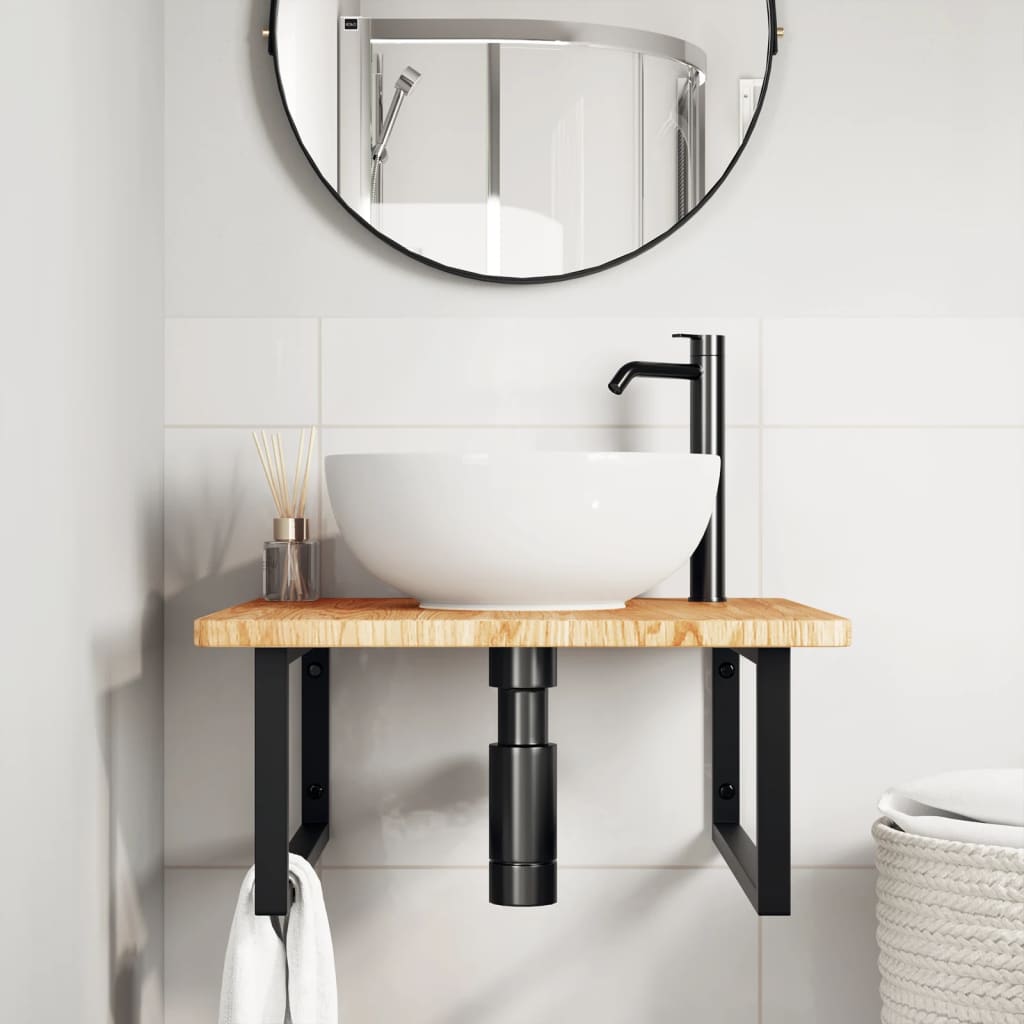 Ripiano a Parete per Lavabo in Acciaio e Massello di Rovere | homemem39