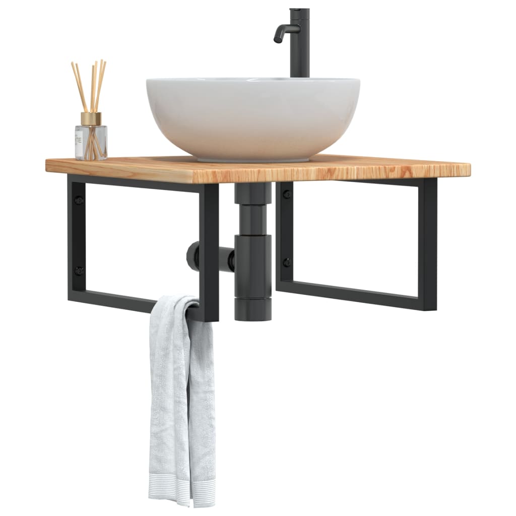 Ripiano a Parete per Lavabo in Acciaio e Massello di Rovere | homemem39