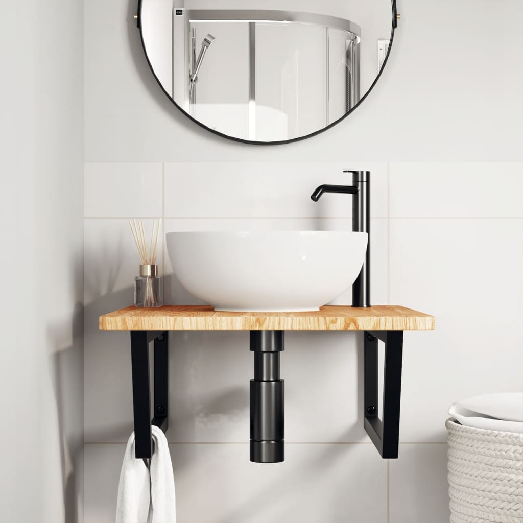 Ripiano a Parete per Lavabo in Acciaio e Massello di Rovere | homemem39