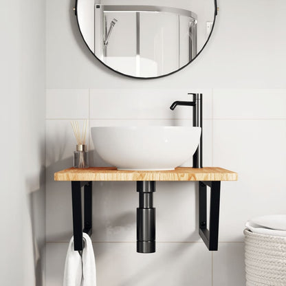 Ripiano a Parete per Lavabo in Acciaio e Massello di Rovere | homemem39
