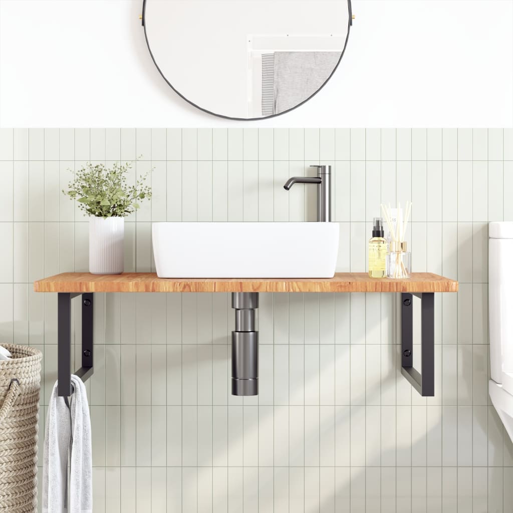 Ripiano a Parete per Lavabo in Acciaio e Massello di Rovere | homemem39