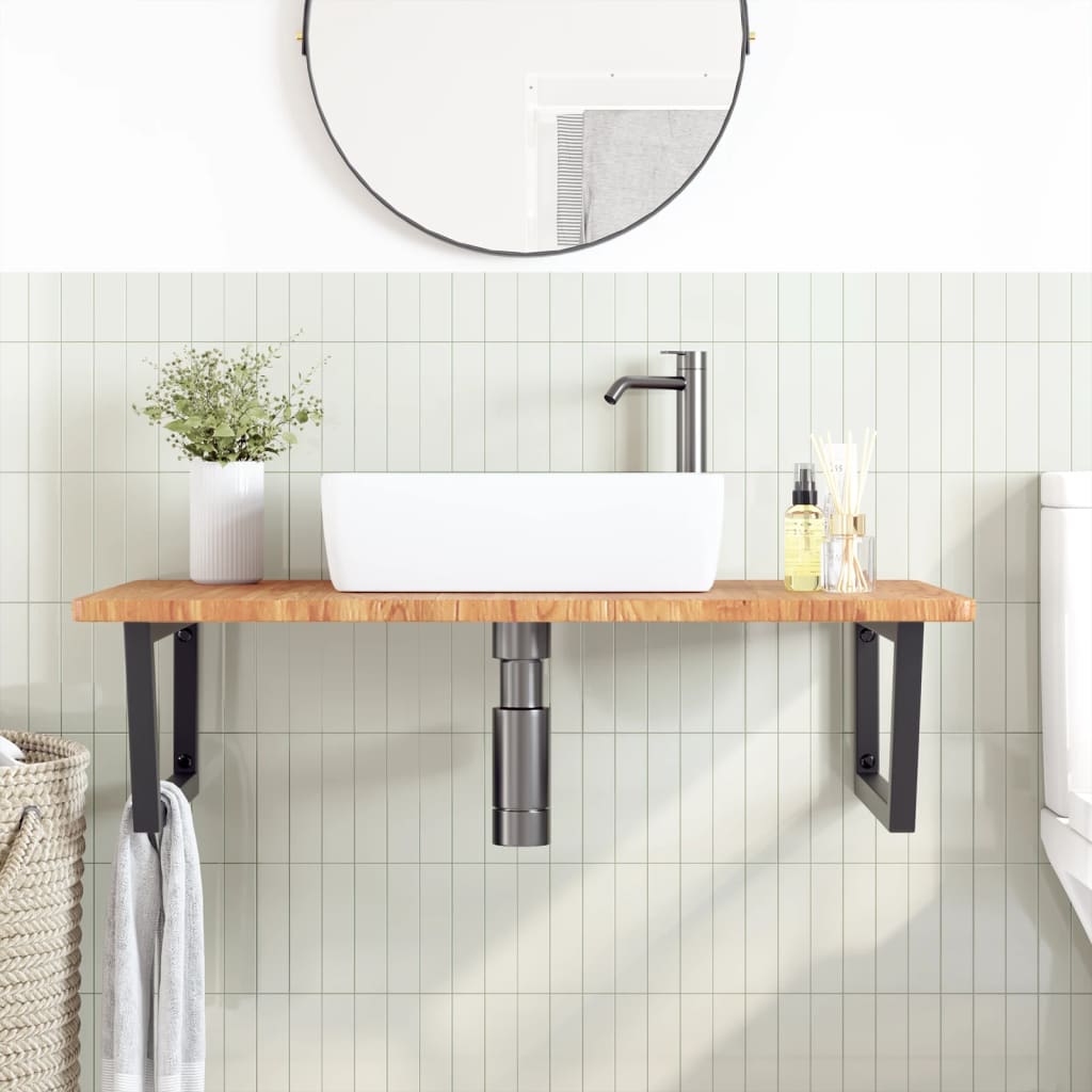 Ripiano a Parete per Lavabo in Acciaio e Massello di Rovere | homemem39
