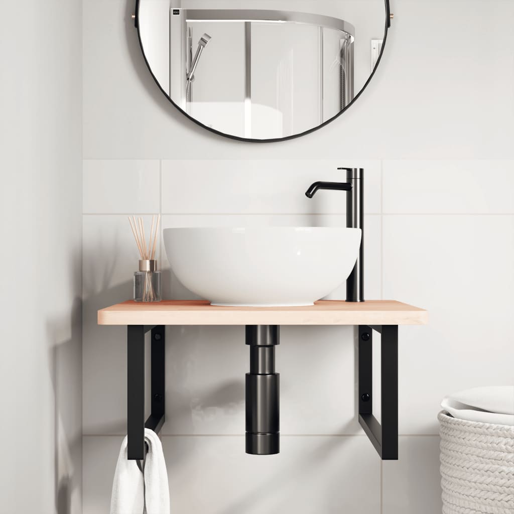 Ripiano a Parete per Lavabo in Acciaio e Massello di Faggio | homemem39