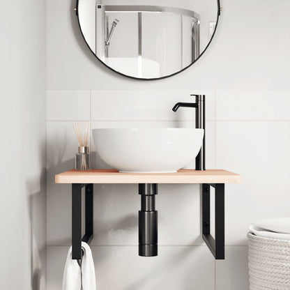 Ripiano a Parete per Lavabo in Acciaio e Massello di Faggio | homemem39
