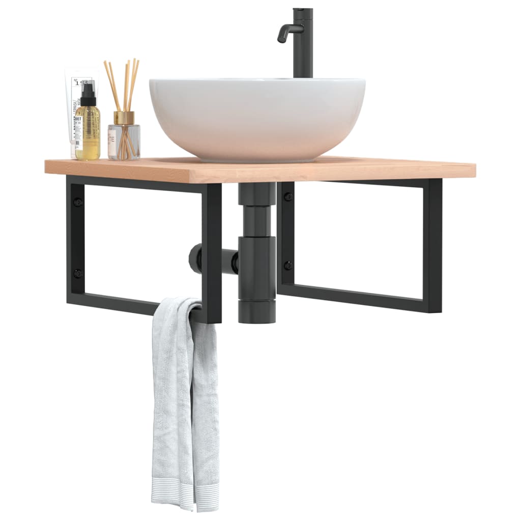 Ripiano a Parete per Lavabo in Acciaio e Massello di Faggio | homemem39