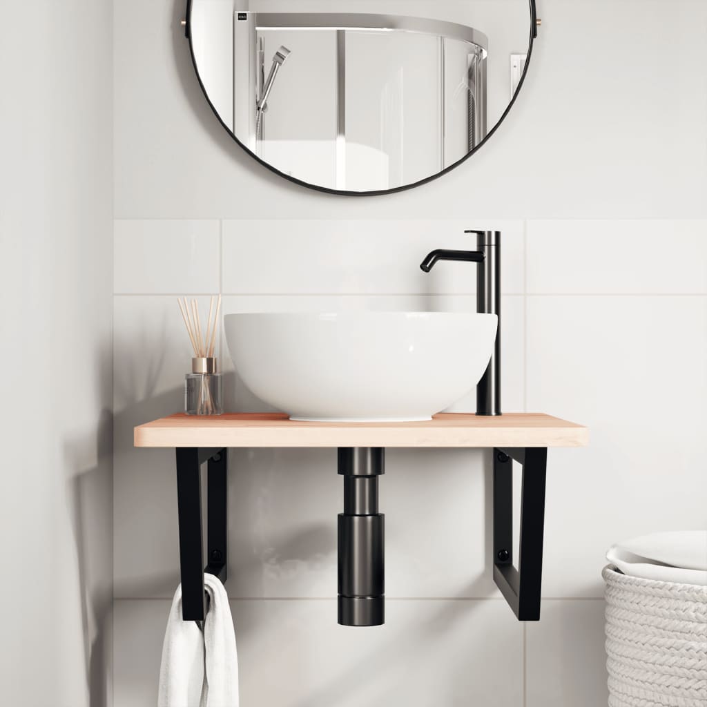 Ripiano a Parete per Lavabo in Acciaio e Massello di Faggio | homemem39