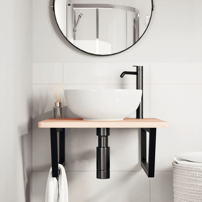 Ripiano a Parete per Lavabo in Acciaio e Massello di Faggio | homemem39